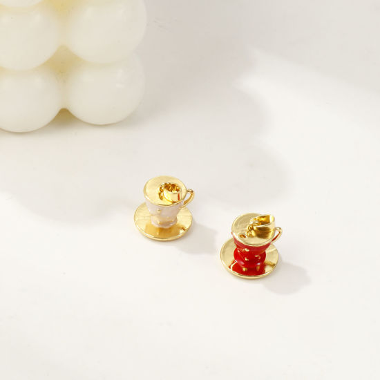 Immagine di 1 Piece Charm Pendant 18K Real Gold Plated Enamel Cup 3D 18mm x 14mm