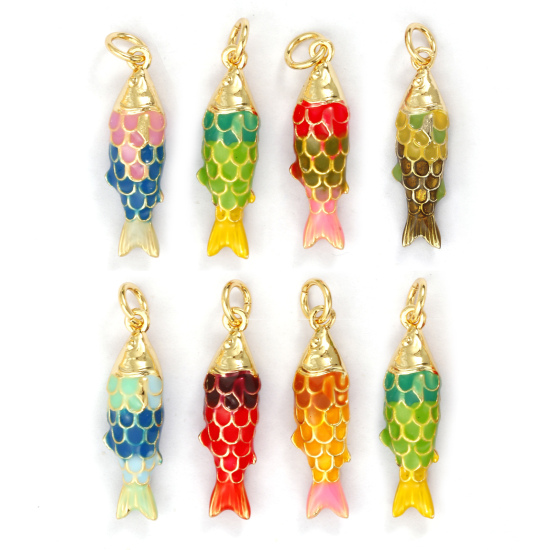 Immagine di 1 Piece Eco-friendly Brass Ocean Jewelry Charms 18K Real Gold Plated Multicolor Enamel Fish Animal 3D 26mm x 6.5mm