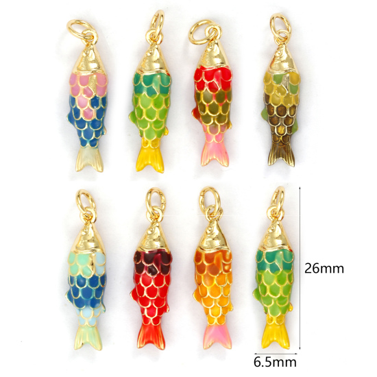 Immagine di 1 Piece Eco-friendly Brass Ocean Jewelry Charms 18K Real Gold Plated Multicolor Enamel Fish Animal 3D 26mm x 6.5mm