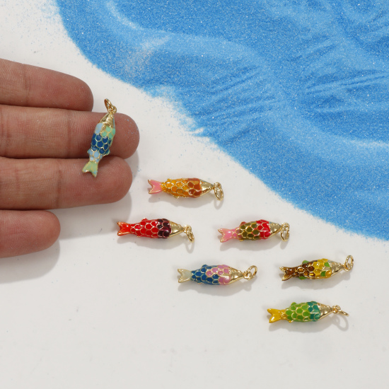 Immagine di 1 Piece Eco-friendly Brass Ocean Jewelry Charms 18K Real Gold Plated Multicolor Enamel Fish Animal 3D 26mm x 6.5mm