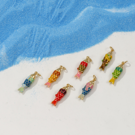 Immagine di 1 Piece Eco-friendly Brass Ocean Jewelry Charms 18K Real Gold Plated Multicolor Enamel Fish Animal 3D 26mm x 6.5mm