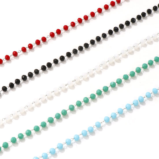 Изображение Серебряный Тон Цепочка из бисера Колье Ожерелье, 304 Нержавеющая Сталь+Кристалл 38см + 3см, Для женщин, Шлифованный, Изысканный подарок, Экологичный, 1 ШТ