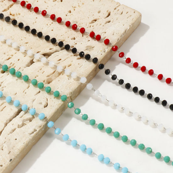 Изображение Серебряный Тон Цепочка из бисера Колье Ожерелье, 304 Нержавеющая Сталь+Кристалл 38см + 3см, Для женщин, Шлифованный, Изысканный подарок, Экологичный, 1 ШТ