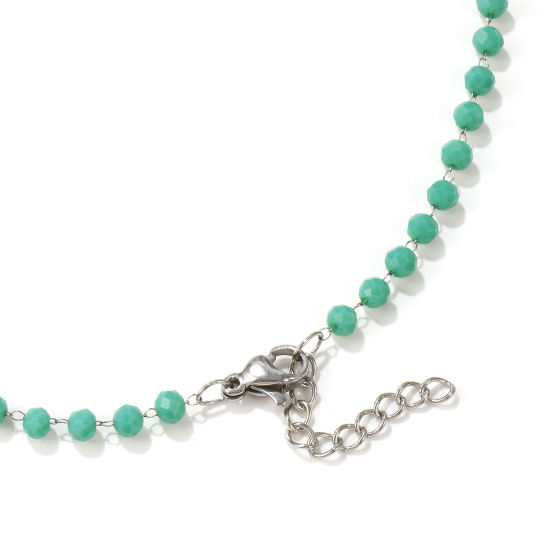 Изображение Серебряный Тон Цепочка из бисера Колье Ожерелье, 304 Нержавеющая Сталь+Кристалл 38см + 3см, Для женщин, Шлифованный, Изысканный подарок, Экологичный, 1 ШТ