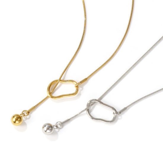 Изображение Разноцветный Змеиные Цепи Круглые Y-Образный Ожерелье Лассо, 304 Нержавеющая Сталь 64см, Для женщин, Стильный подарок, Экологичный, 1 ШТ