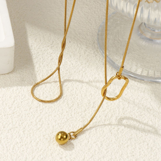 Изображение Разноцветный Змеиные Цепи Круглые Y-Образный Ожерелье Лассо, 304 Нержавеющая Сталь 64см, Для женщин, Стильный подарок, Экологичный, 1 ШТ