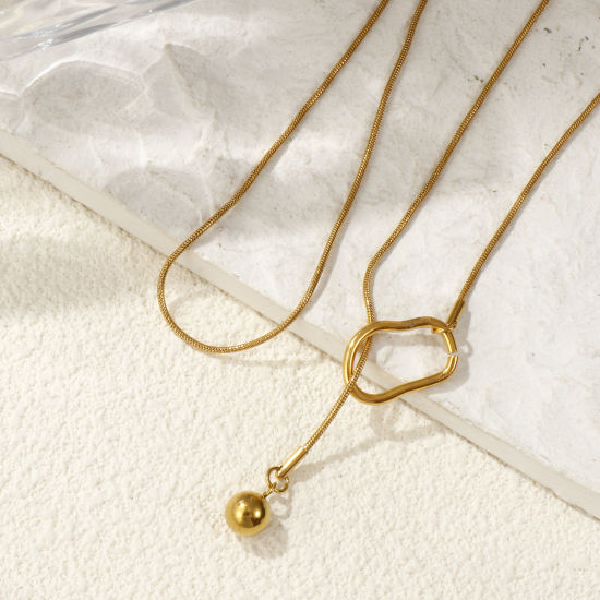 Изображение Разноцветный Змеиные Цепи Круглые Y-Образный Ожерелье Лассо, 304 Нержавеющая Сталь 64см, Для женщин, Стильный подарок, Экологичный, 1 ШТ