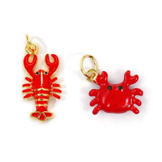 Изображение 1 Piece Eco-friendly Brass Ocean Jewelry Pendants 18K Real Gold Plated Red Enamel