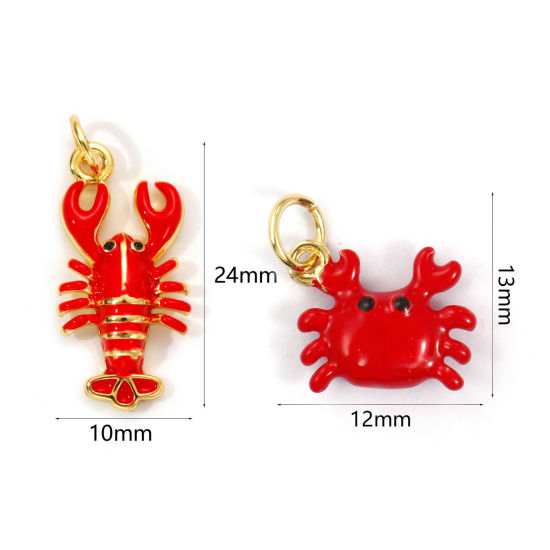 Изображение 1 Piece Eco-friendly Brass Ocean Jewelry Pendants 18K Real Gold Plated Red Enamel