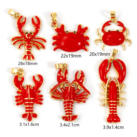 Immagine di 2 PCs Brass Ocean Jewelry Pendants 18K Gold Plated Red Enamel