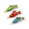 Picture of Brass Ocean Jewelry Pendants 18K Gold Plated Enamel Fish Animal 3D Movable 3.8cm x 1.3cm