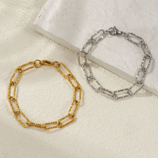 Immagine di 1 Pz Ecologico Minimalista Elegante Multicolore 304 Acciaio Inossidabile Catena a Graffetta Braccialetti Per Donne Regalo 19cm Lunghezza