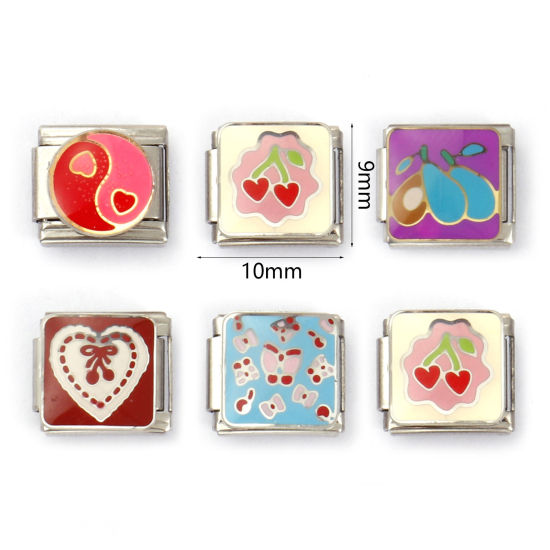 Bild von 304 Edelstahl Ozean Schmuck Charm-Armband mit italienischen Gliedern zur Herstellung von DIY-Schmuck Silberfarbe Rechteck Herz 10mm x 9mm