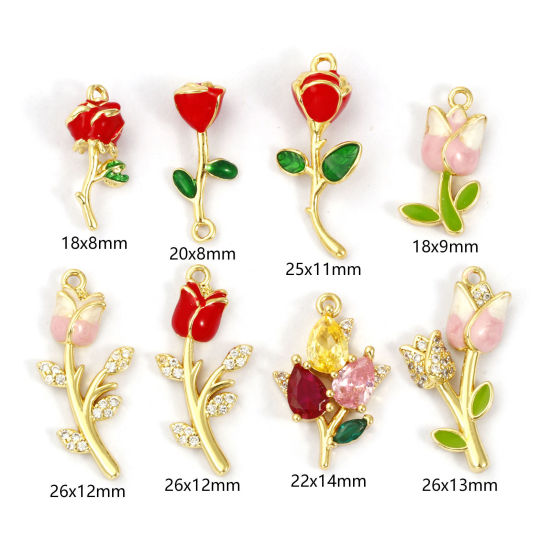 Picture of Brass & Cubic Zirconia Charms 18K Gold Plated Enamel Flower
