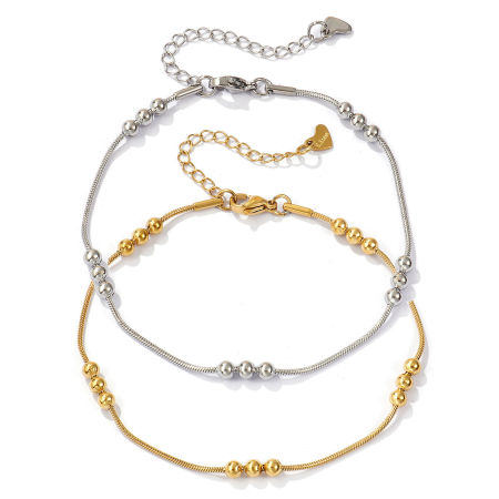 Eco-friendly Minimalist Exquisite Multicolor 304 Stainless Steel Ball Chain Anklet For Women Gift 22cm(8.7") long