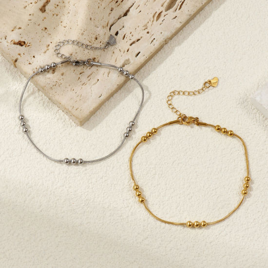 Immagine di 1 Pz Ecologico Minimalista Squisito Multicolore 304 Acciaio Inossidabile Catena a Pallini Cavigliere Per Donne Regalo 22cm Lunghezza