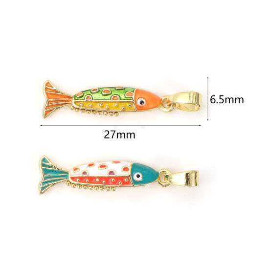 Immagine di 2 PCs Eco-friendly Brass Ocean Jewelry Charm Pendant 18K Real Gold Plated Multicolor Enamel Fish Animal 27mm x 6.5mm