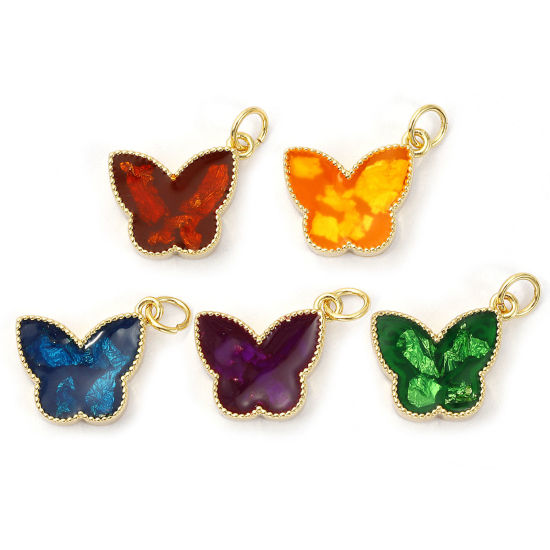 Изображение 1 Piece Eco-friendly Brass Charms 18K Real Gold Plated Enamel Butterfly Animal Foil 17mm x 16mm
