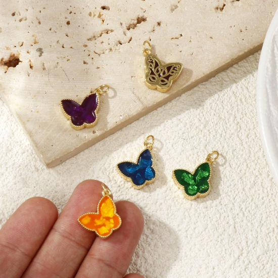Изображение 1 Piece Eco-friendly Brass Charms 18K Real Gold Plated Enamel Butterfly Animal Foil 17mm x 16mm
