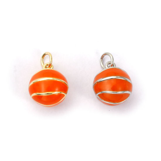 Bild von 2 PCs Eco-friendly Brass Sport Charms Real Gold Plated Orange Enamel Basketball 3D 16mm x 11mm
