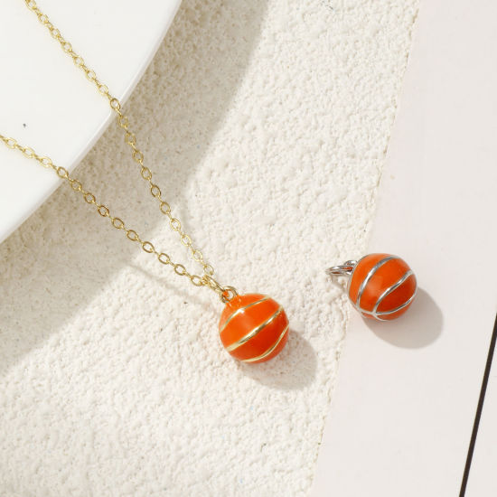 Bild von 2 PCs Eco-friendly Brass Sport Charms Real Gold Plated Orange Enamel Basketball 3D 16mm x 11mm