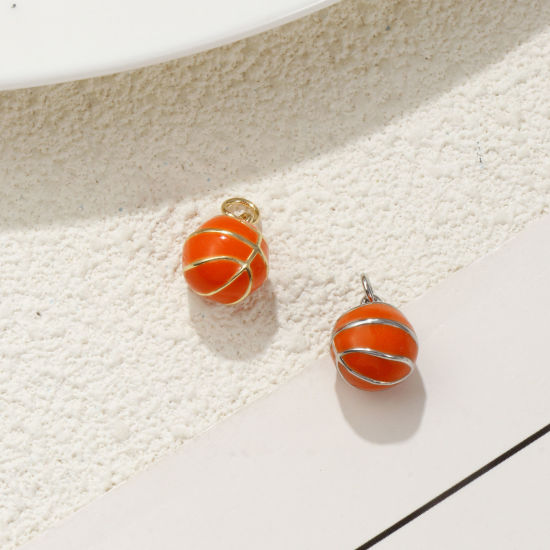 Bild von 2 PCs Eco-friendly Brass Sport Charms Real Gold Plated Orange Enamel Basketball 3D 16mm x 11mm
