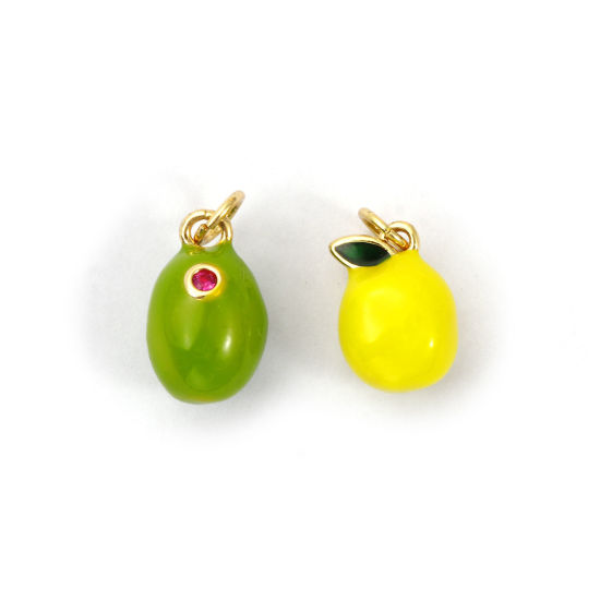Bild von 2 PCs Eco-friendly Brass Charms 18K Real Gold Plated Enamel Lemon 3D