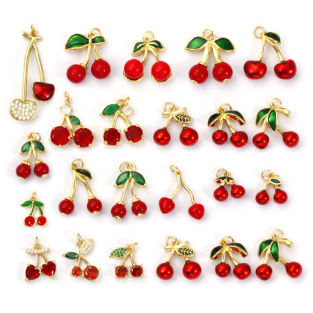 1 Piece Eco-friendly Brass Charms 18K Real Gold Plated Cherry Fruit
