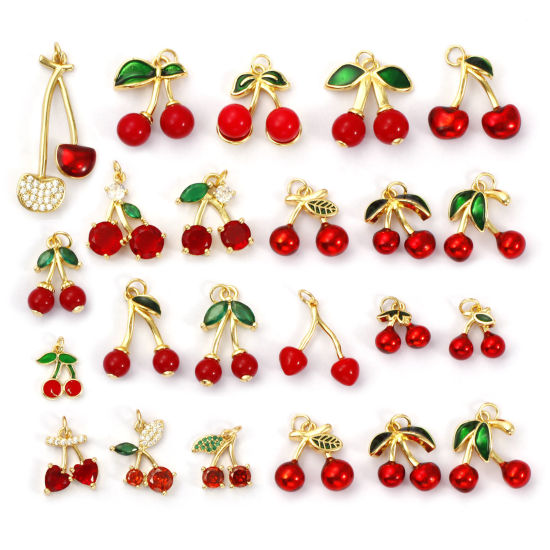 Bild von 1 Piece Eco-friendly Brass Charms 18K Real Gold Plated Cherry Fruit