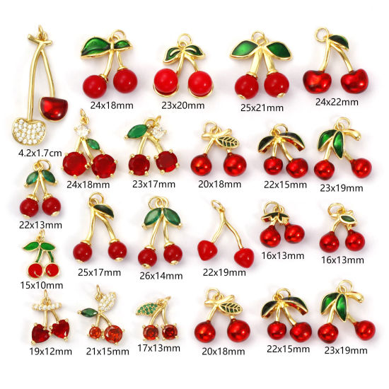Bild von 1 Piece Eco-friendly Brass Charms 18K Real Gold Plated Cherry Fruit