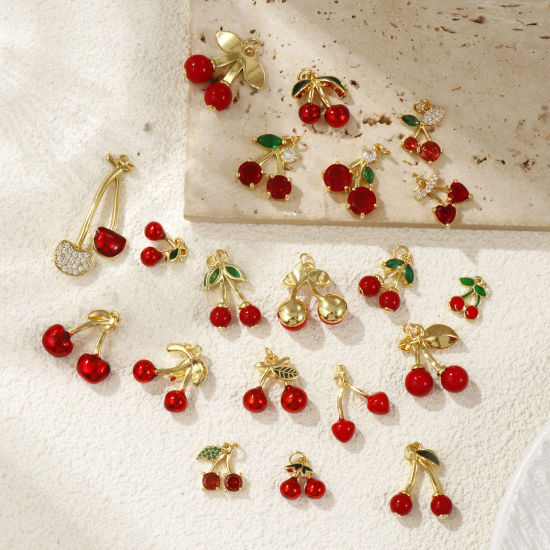 Bild von 1 Piece Eco-friendly Brass Charms 18K Real Gold Plated Cherry Fruit