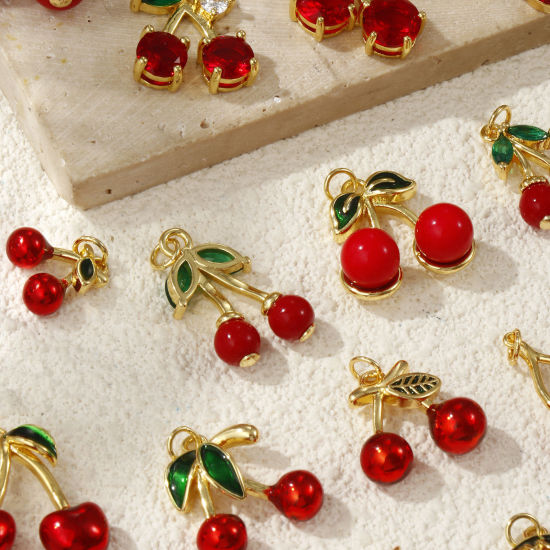 Bild von 1 Piece Eco-friendly Brass Charms 18K Real Gold Plated Cherry Fruit