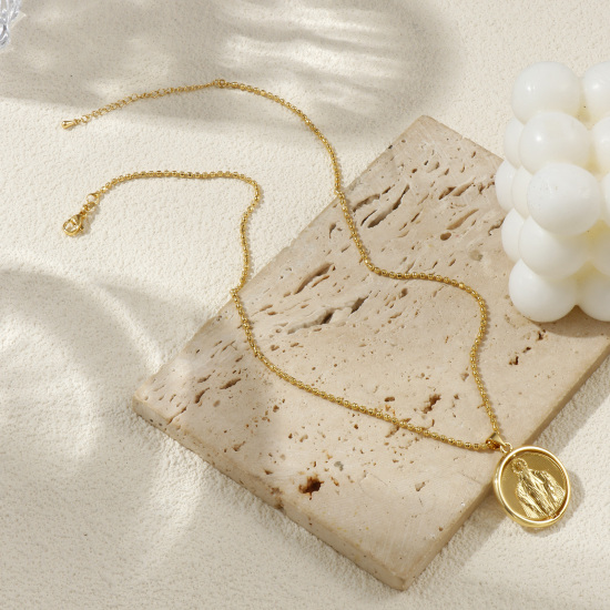 Immagine di 18K Vero Oro Placcato Catena a Pallini Medaglia di San Benedetto Collana con Ciondolo, Ottone 45cm + 5cm, Per Donne, Doppia Faccia Girevole, Squisito Religione Ecologico, 1 Pz