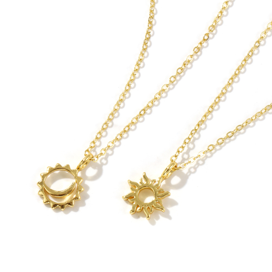 Immagine di 18K Vero Oro Placcato Catena a Cavo Sole & Luna Collana con Ciondolo, Ottone 46cm + 6cm, Per Donne, Squisito Galassia Ecologico, 1 Pz