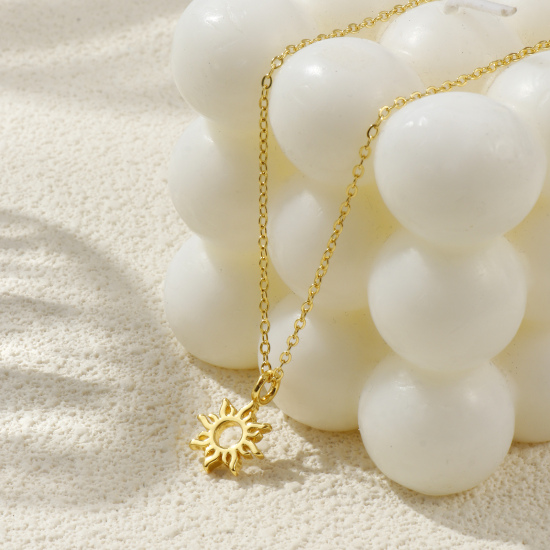 Immagine di 18K Vero Oro Placcato Catena a Cavo Sole & Luna Collana con Ciondolo, Ottone 46cm + 6cm, Per Donne, Squisito Galassia Ecologico, 1 Pz