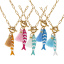 Picture of 18K Real Gold Plated Paperclip Link Chain Fish Animal Pendant Charm Necklace, 304 Stainless Steel & Polyester 45cm(17.7"), For Women, Tassel Multicolor Double-sided Enamel, Ocean Jewelry Gift, Eco-friendly PVD Vacuum Plating