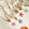 Picture of 18K Real Gold Plated Paperclip Link Chain Star Fish Pendant Charm Necklace, 304 Stainless Steel & Natural Shell 45cm(17.7"), For Women, Double-sided Enamel, Ocean Jewelry Eco-friendly PVD Vacuum Plating