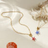 Picture of 18K Real Gold Plated Paperclip Link Chain Star Fish Pendant Charm Necklace, 304 Stainless Steel & Natural Shell 45cm(17.7"), For Women, Double-sided Enamel, Ocean Jewelry Eco-friendly PVD Vacuum Plating