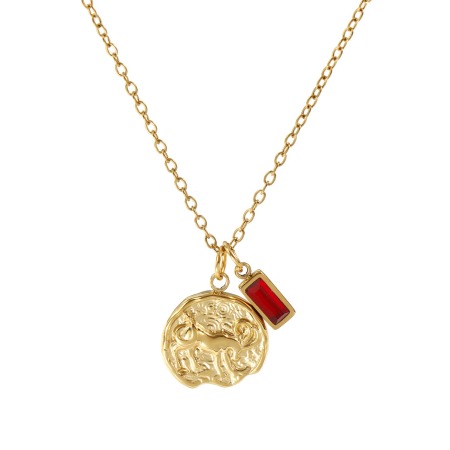 Immagine di 18K Vero Oro Placcato Catena a Cavo Disco Collana con Ciondolo, 304 Acciaio Inossidabile 45cm + 5cm, Costellazione Pietre Nascita Placcatura Sottovuoto PVD Ecologica, 1 Pz