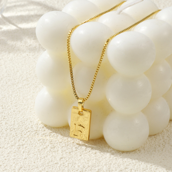 Immagine di 18K Vero Oro Placcato Catena a Casella Rettangolo Collana con Ciondolo, Ottone 45cm + 5cm, Per Donne, Messaggio " A-Z " Minimalista Lettera Maiuscola Regalo, Ecologico, 1 Pz
