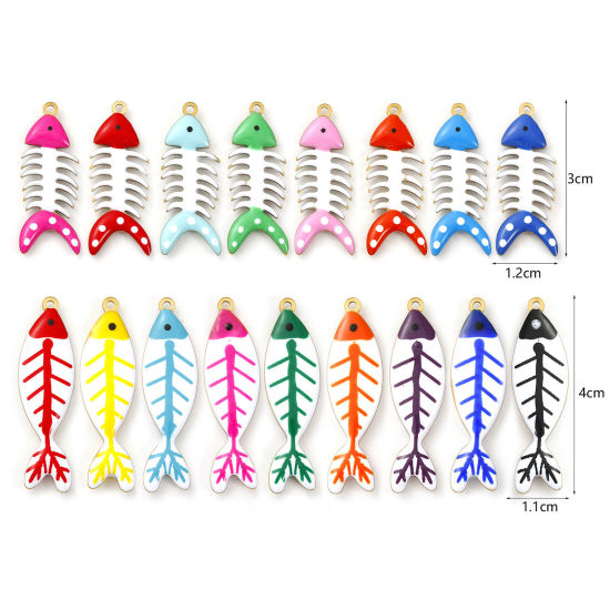 Immagine di 2 Pz Placcatura Sottovuoto PVD Ecologica 304 Acciaio Inossidabile Gioielli Oceanici Ciondoli Pendenti Placcato Oro 18K Osso di Pesce Smalto a Doppia Faccia