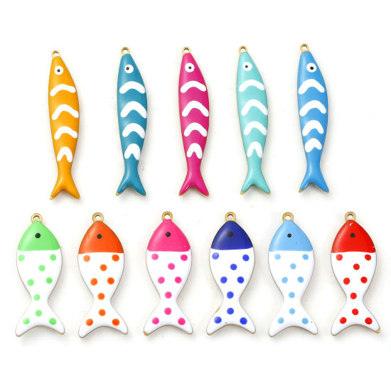 Picture of Eco-friendly PVD Vacuum Plating 304 Stainless Steel Ocean Jewelry Pendants 18K Gold Plated Fish Animal Double-sided Enamel