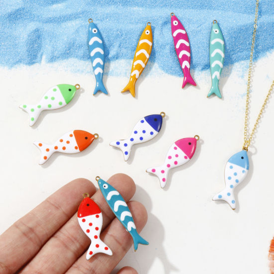 Picture of Eco-friendly PVD Vacuum Plating 304 Stainless Steel Ocean Jewelry Pendants 18K Gold Plated Fish Animal Double-sided Enamel