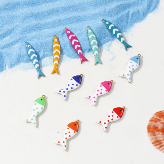 Picture of Eco-friendly PVD Vacuum Plating 304 Stainless Steel Ocean Jewelry Pendants 18K Gold Plated Fish Animal Double-sided Enamel