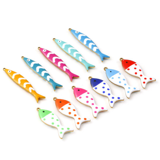 Picture of Eco-friendly PVD Vacuum Plating 304 Stainless Steel Ocean Jewelry Pendants 18K Gold Plated Fish Animal Double-sided Enamel