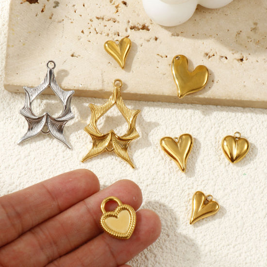 Image de 2 Pcs Breloques en 304 Acier Inoxydable Respectueux de la Nature La Saint Valentin Multicolore Cœur