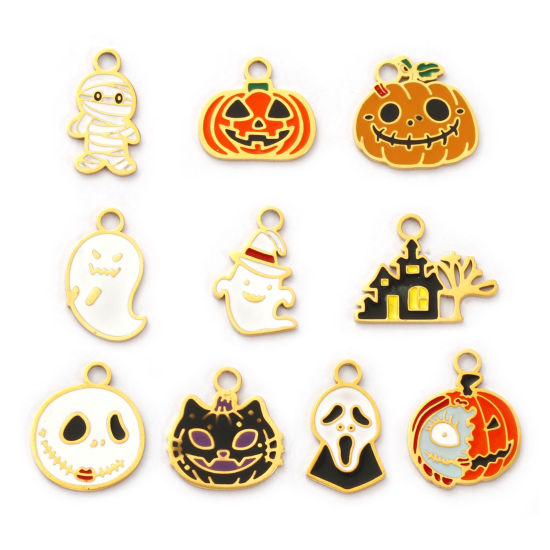 Изображение 1 ШТ Экологичное вакуумное PVD-покрытие 304 Нержавеющая Сталь Хэллоуин Подвески 18K настоящее золото с покрытием С Эмалью