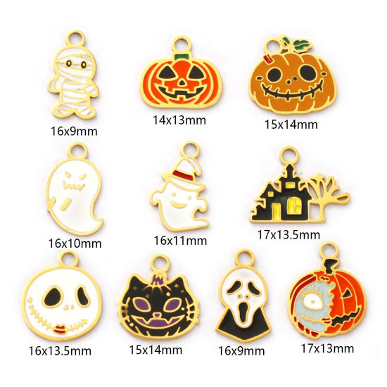 Изображение 1 ШТ Экологичное вакуумное PVD-покрытие 304 Нержавеющая Сталь Хэллоуин Подвески 18K настоящее золото с покрытием С Эмалью