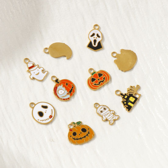 Изображение 1 ШТ Экологичное вакуумное PVD-покрытие 304 Нержавеющая Сталь Хэллоуин Подвески 18K настоящее золото с покрытием С Эмалью