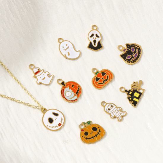 Изображение 1 ШТ Экологичное вакуумное PVD-покрытие 304 Нержавеющая Сталь Хэллоуин Подвески 18K настоящее золото с покрытием С Эмалью